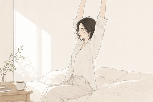 おうちピラティスをはじめる、朝のひとときのイラスト